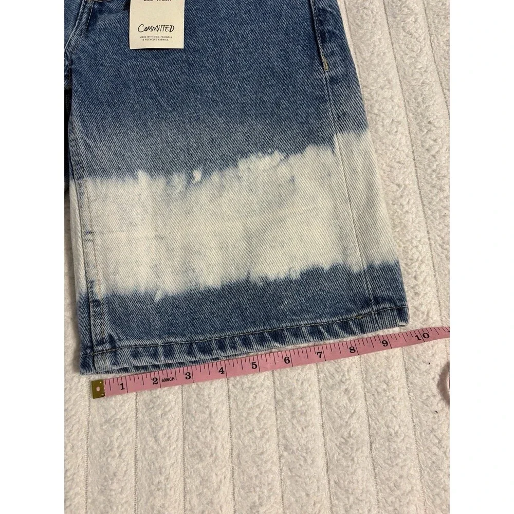 NWT Mango Tie-Dye Bleach Long Bermuda Denim Jean Shorts Womens 2 100% Cotton